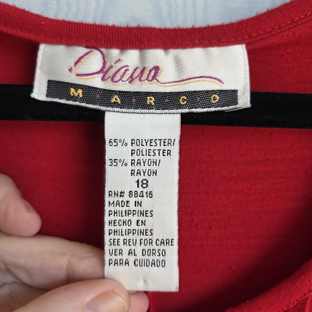 Vtg 90s Diana Marco Dress 18 Jersey Pintuck Tie Back Maxi Red Cottage Holiday - Picture 7 of 10